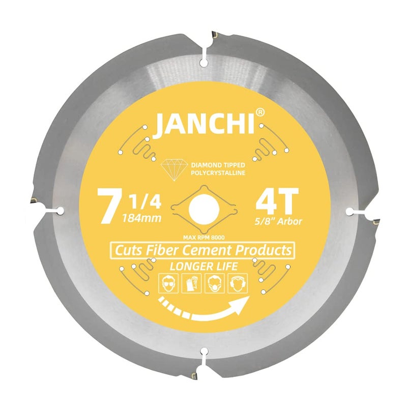 Jianchi 7-1/4 Inch 4T PCD Tip Hardie Fiber Cement Circular Saw Blade with 5/8-Inch DMK Arbor, Polycrystalline Diamond Tipped Teeth Saw Blade for Laminate Flooring - Image 1